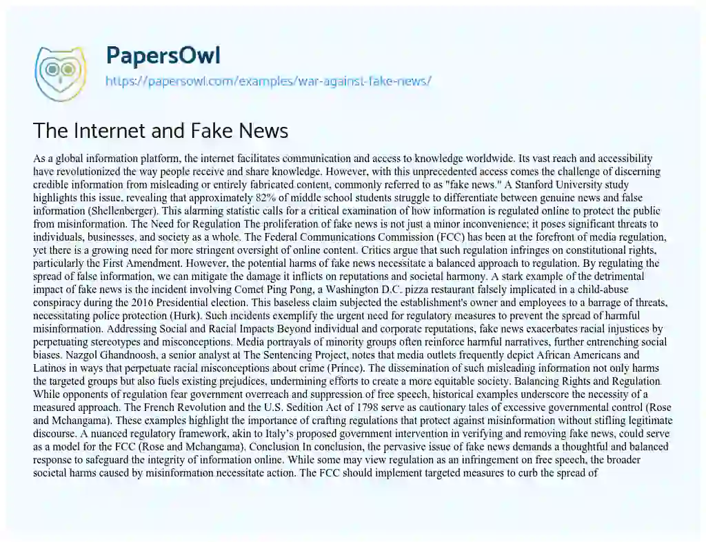 Essay on The Internet and Fake News