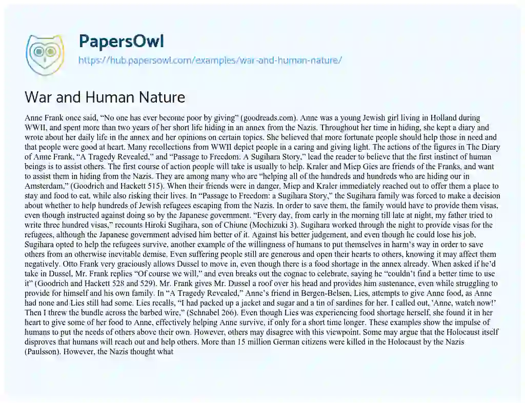 Essay on War and Human Nature