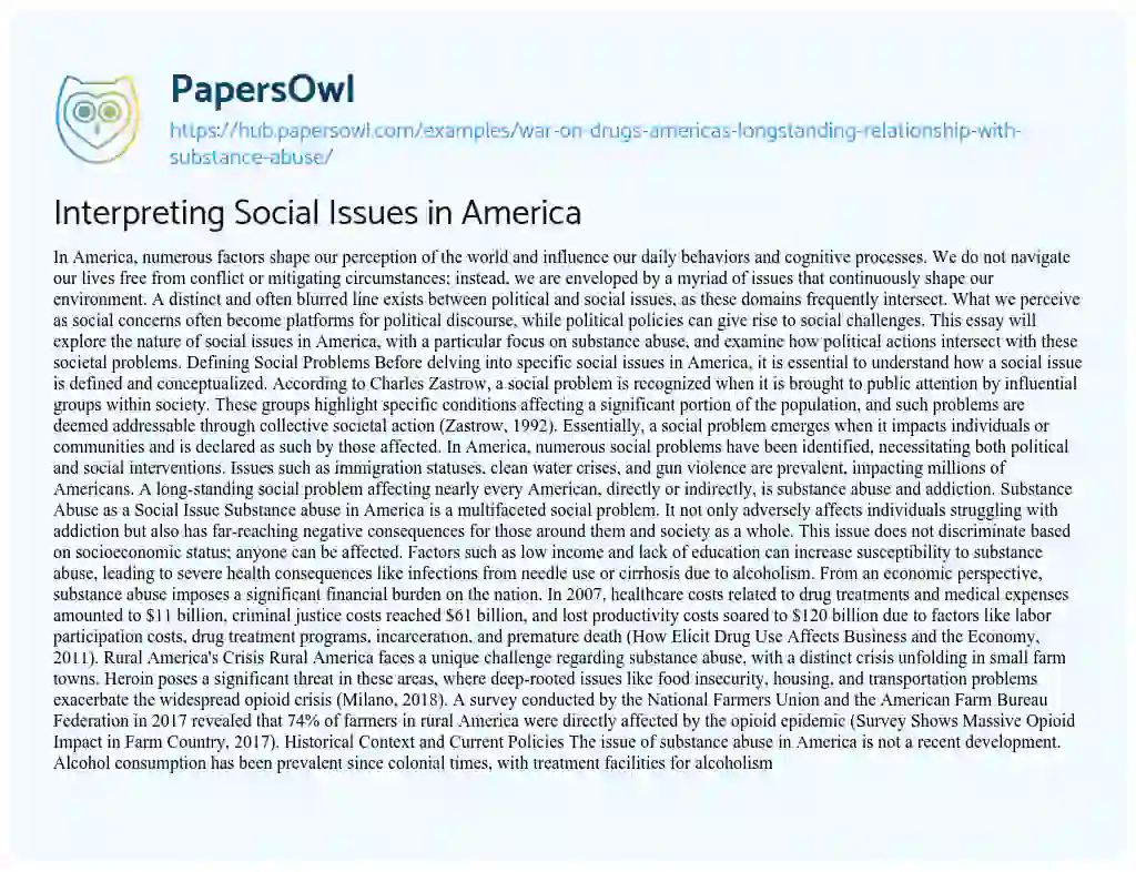 Essay on Interpreting Social Issues in America