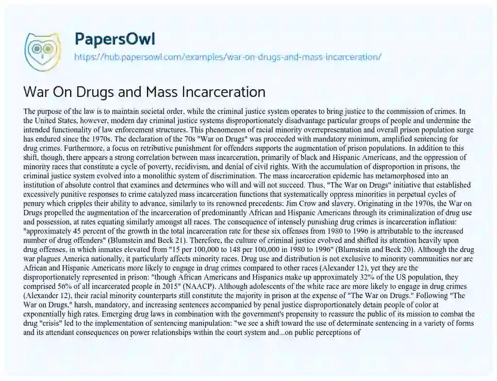 Essay on War On Drugs and Mass Incarceration