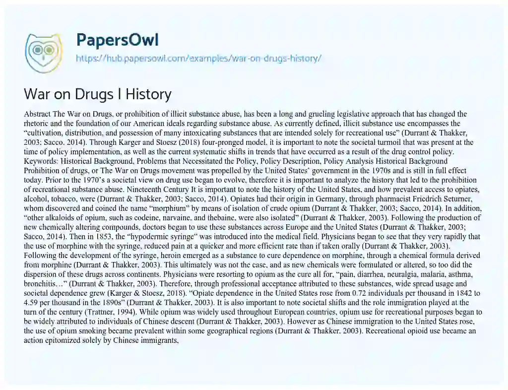 Essay on War on Drugs | History