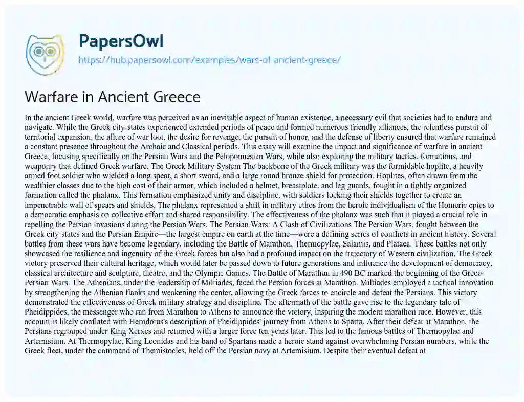 Essay on Warfare in Ancient Greece