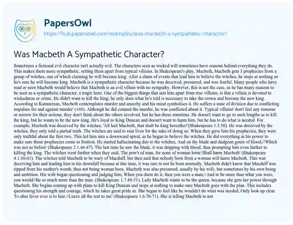 Essay on Was Macbeth A Sympathetic Character?