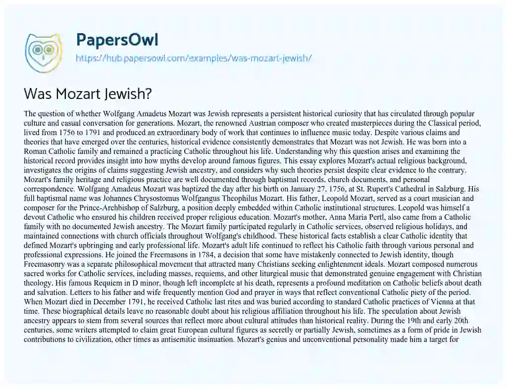 Essay on Was Mozart Jewish?