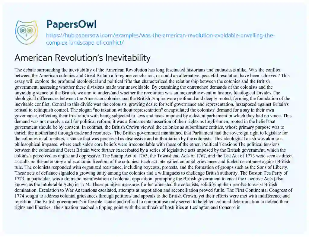 Essay on American Revolution’s Inevitability