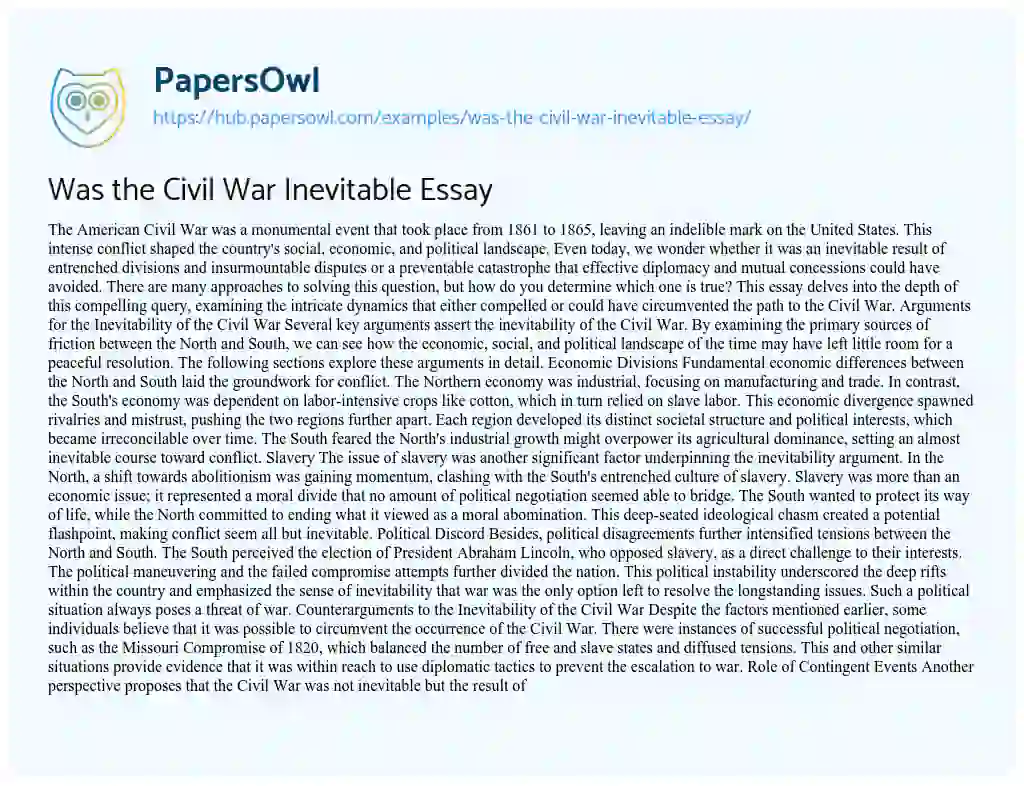 Essay on Was the Civil War Inevitable Essay