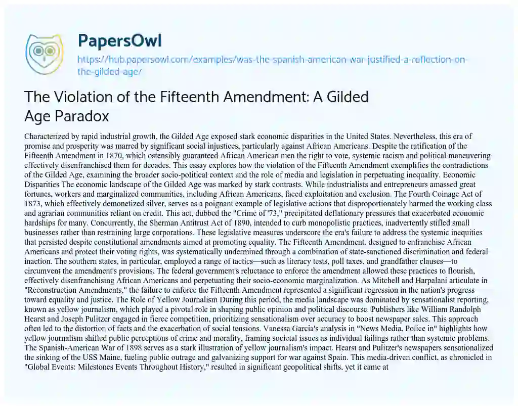 Essay on The Violation of the Fifteenth Amendment: A Gilded Age Paradox