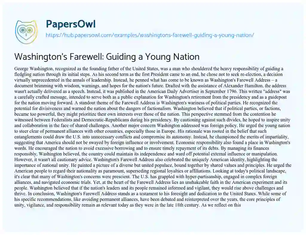 Essay on Washington’s Farewell: Guiding a Young Nation