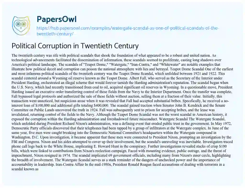 Essay on Political Corruption in Twentieth Century