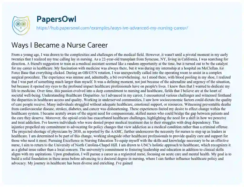 Essay on Ways I Became a Nurse Career