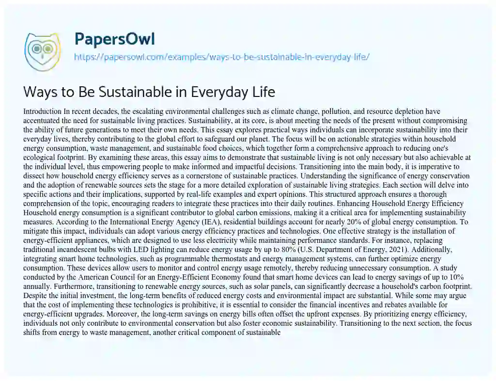 Essay on Ways to Be Sustainable in Everyday Life