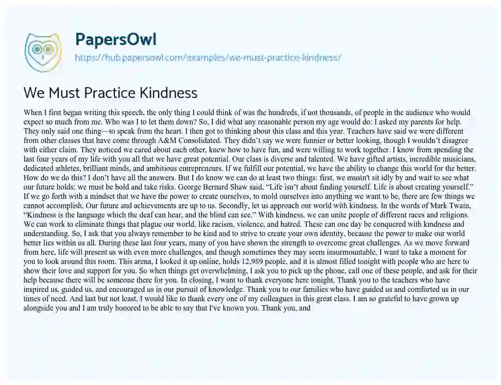 Essay on We Must Practice Kindness