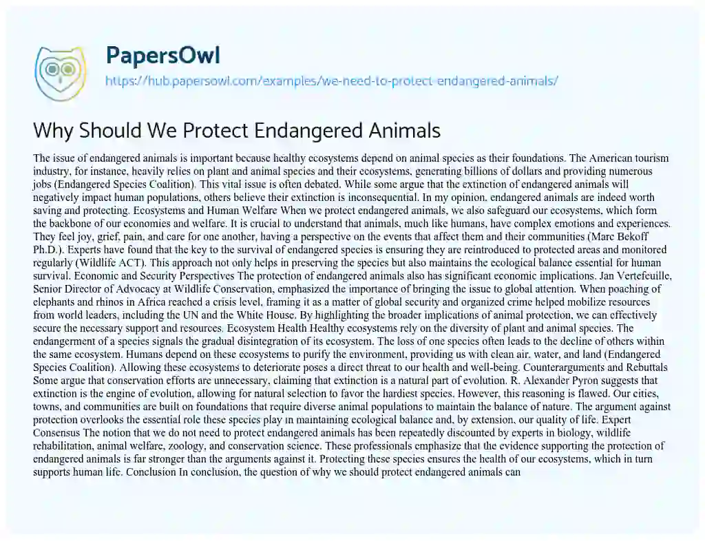 Essay on Why Should We Protect Endangered Animals