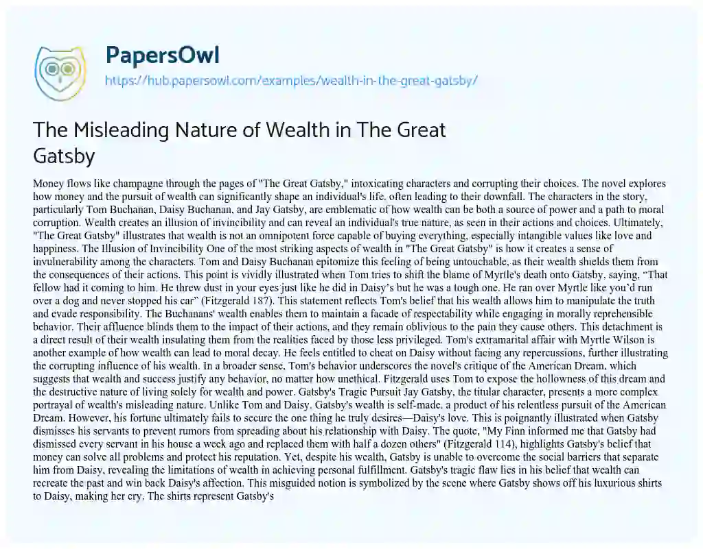 Essay on The Misleading Nature of Wealth in The Great Gatsby
