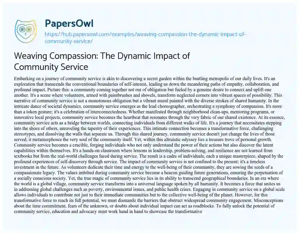 Essay on Weaving Compassion: The Dynamic Impact of Community Service