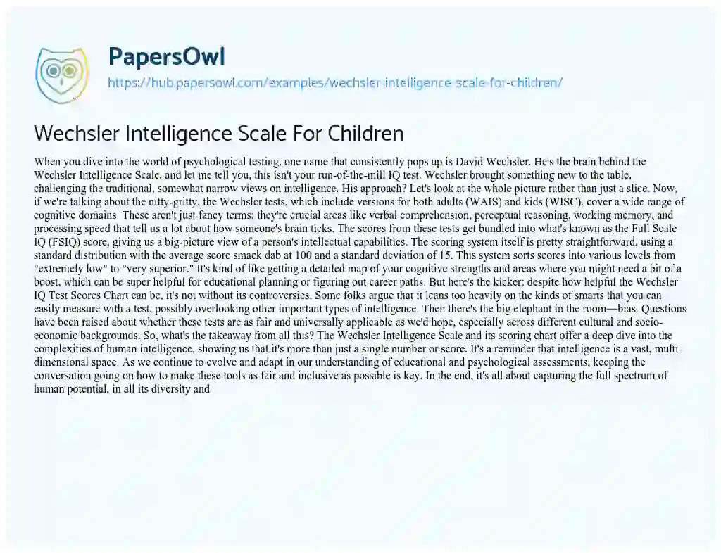 Essay on Wechsler Intelligence Scale For Children