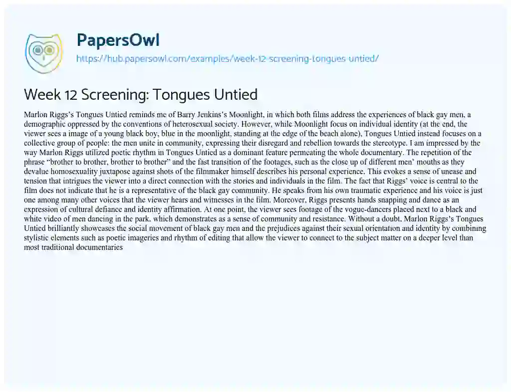 Essay on Week 12 Screening: Tongues Untied