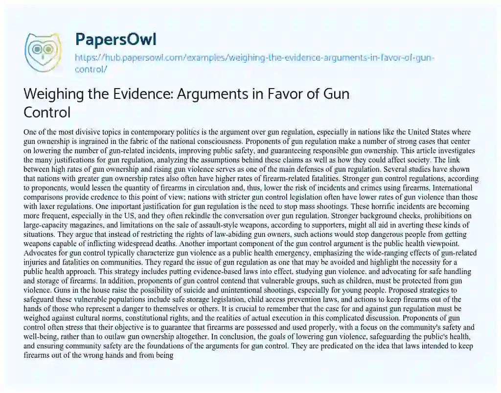 Essay on Weighing the Evidence: Arguments in Favor of Gun Control