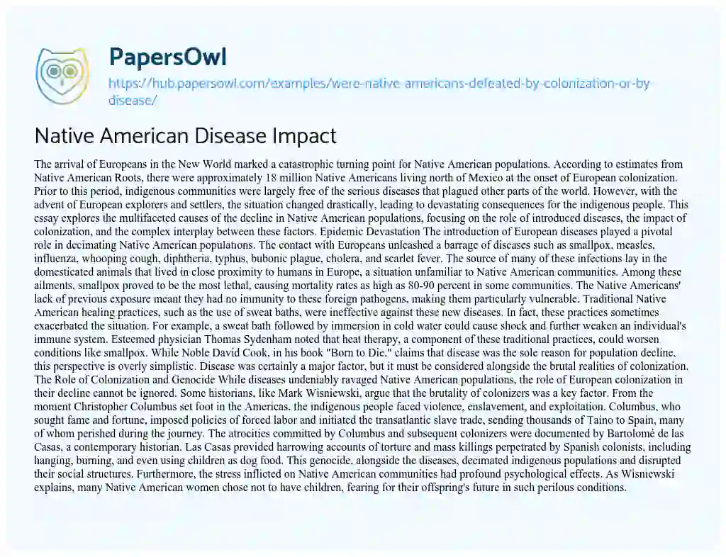 Essay on Native American Disease Impact