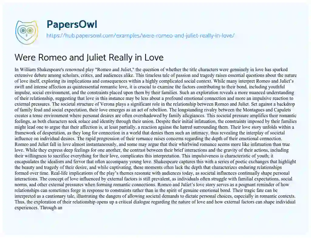 Essay on Were Romeo and Juliet Really in Love