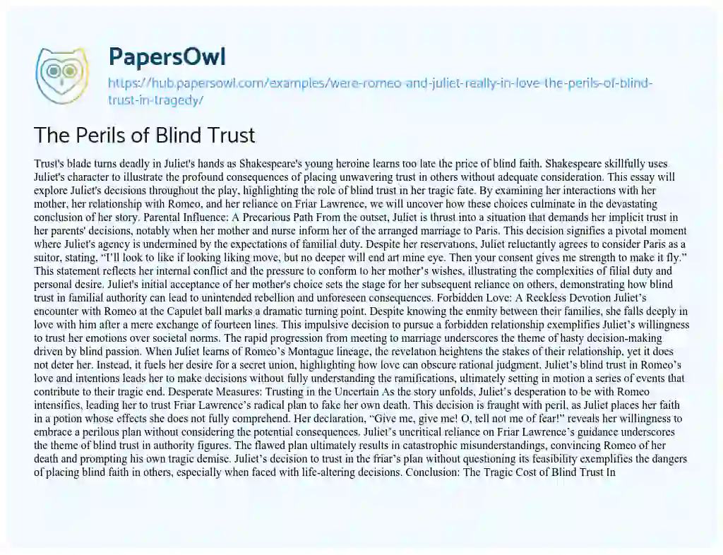 Essay on The Perils of Blind Trust