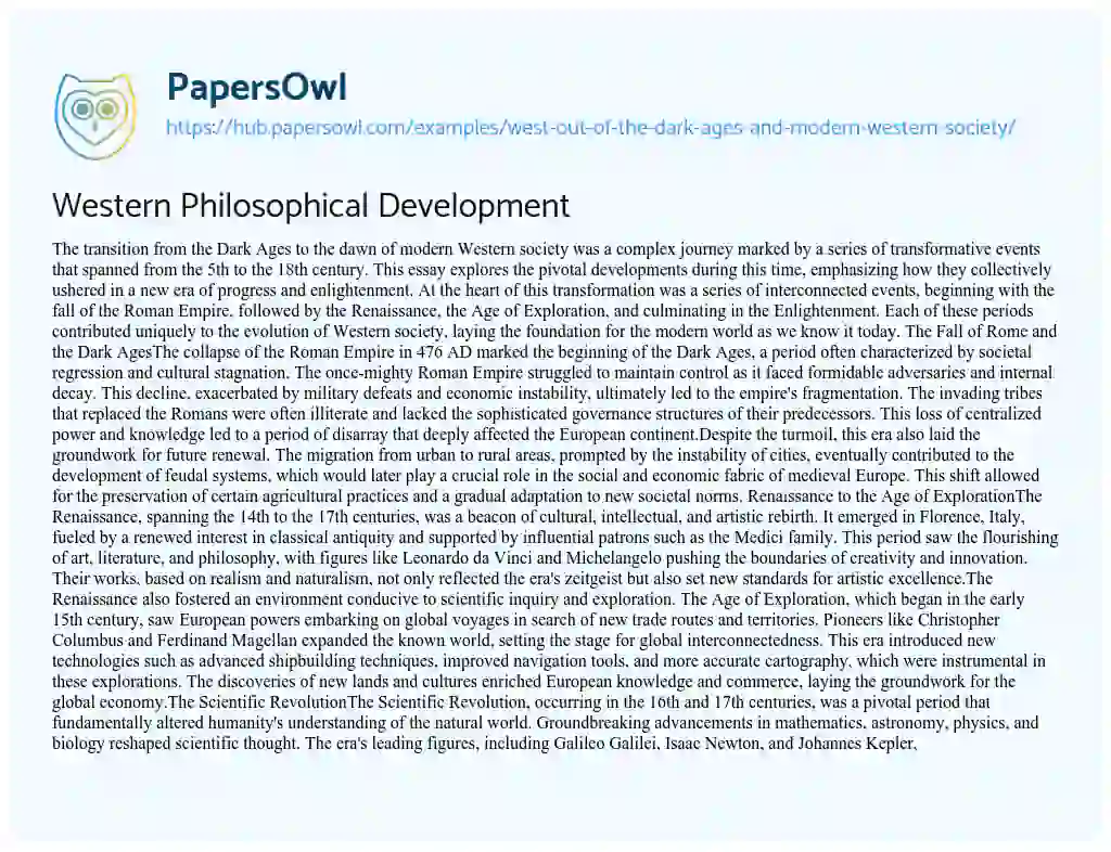 Essay on Western Philosophical Development