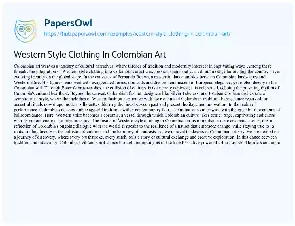 Essay on Western Style Clothing In Colombian Art