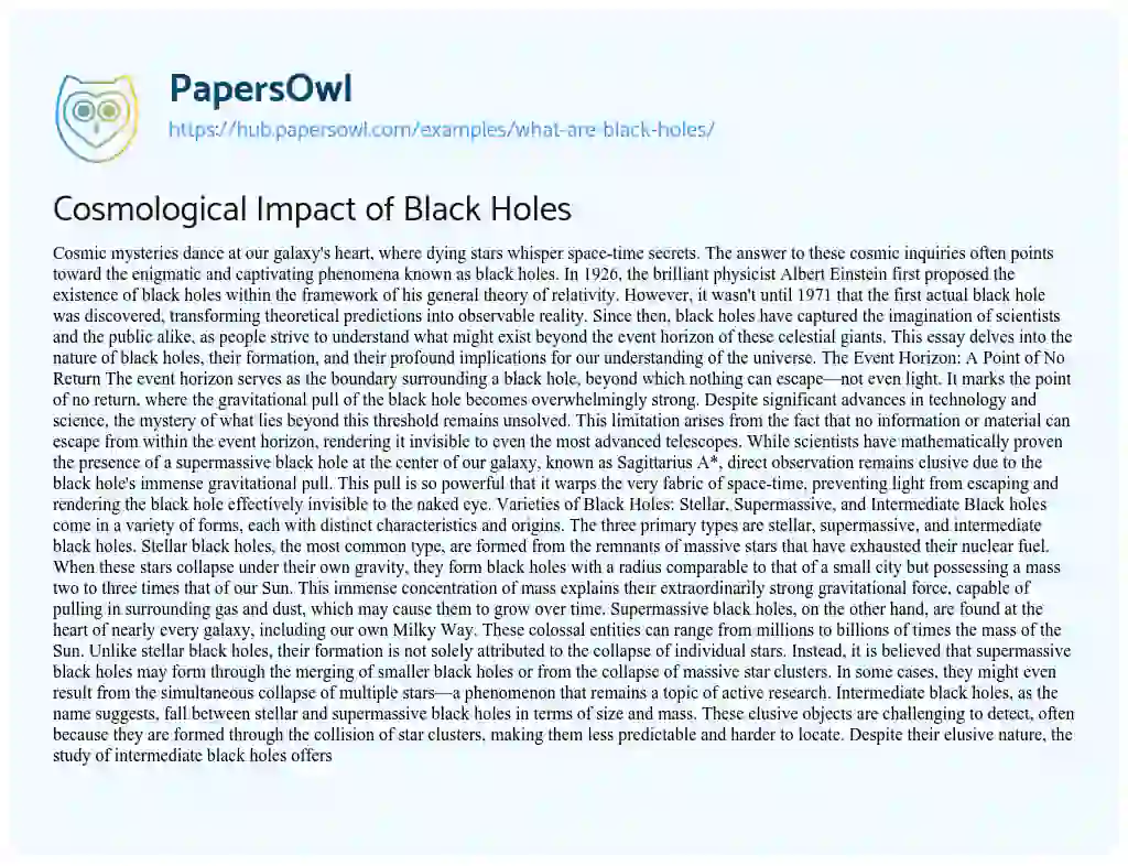 Essay on Cosmological Impact of Black Holes