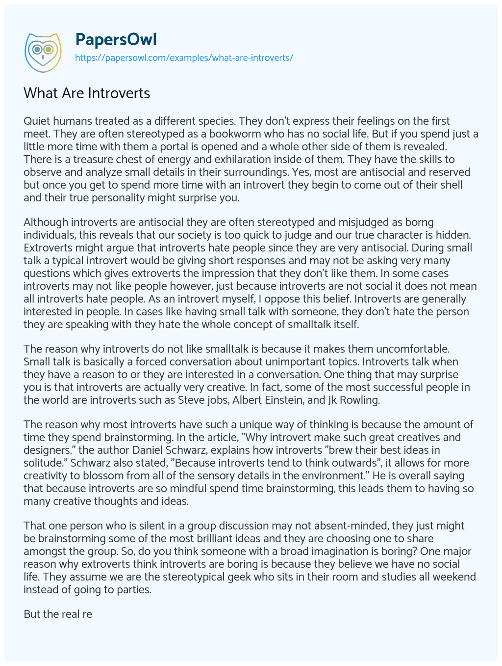 Essay on What Are Introverts