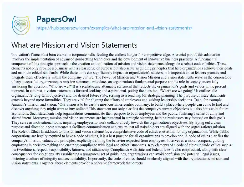 Essay on What are Mission and Vision Statements