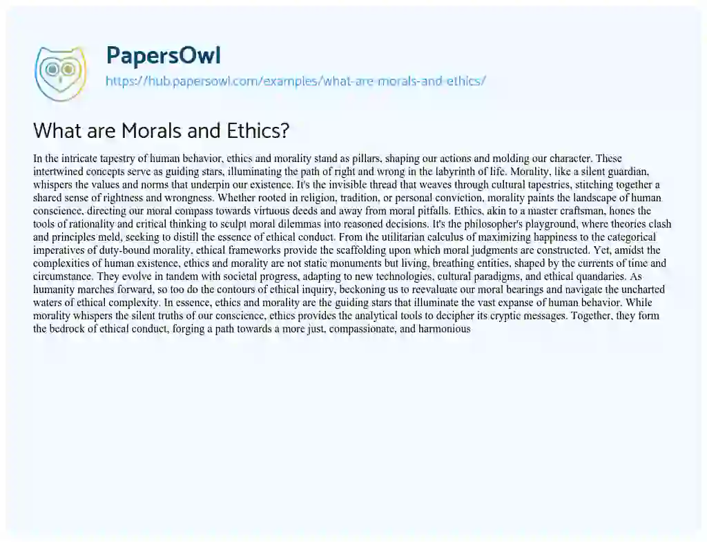 Essay on What are Morals and Ethics?