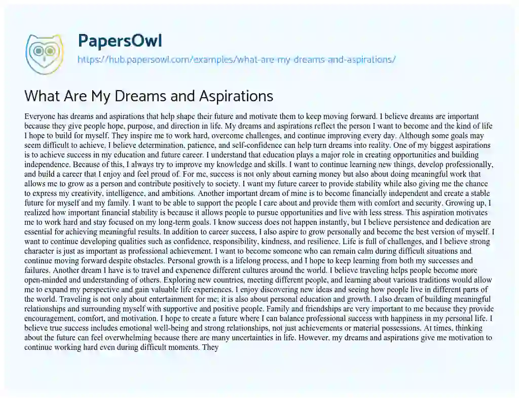 Essay on What Are My Dreams and Aspirations