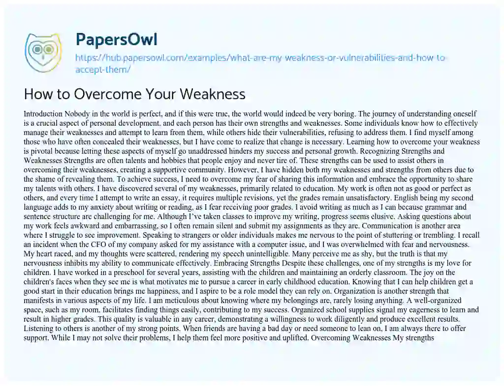 Essay on How to Overcome Your Weakness