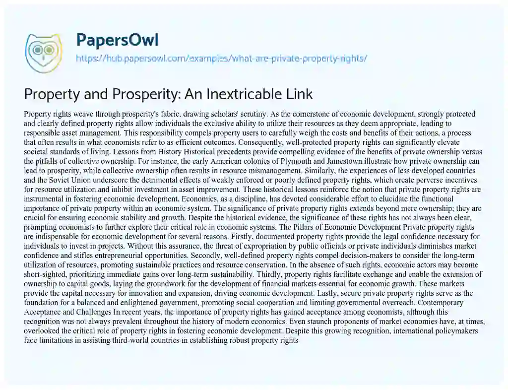 Essay on Property and Prosperity: An Inextricable Link