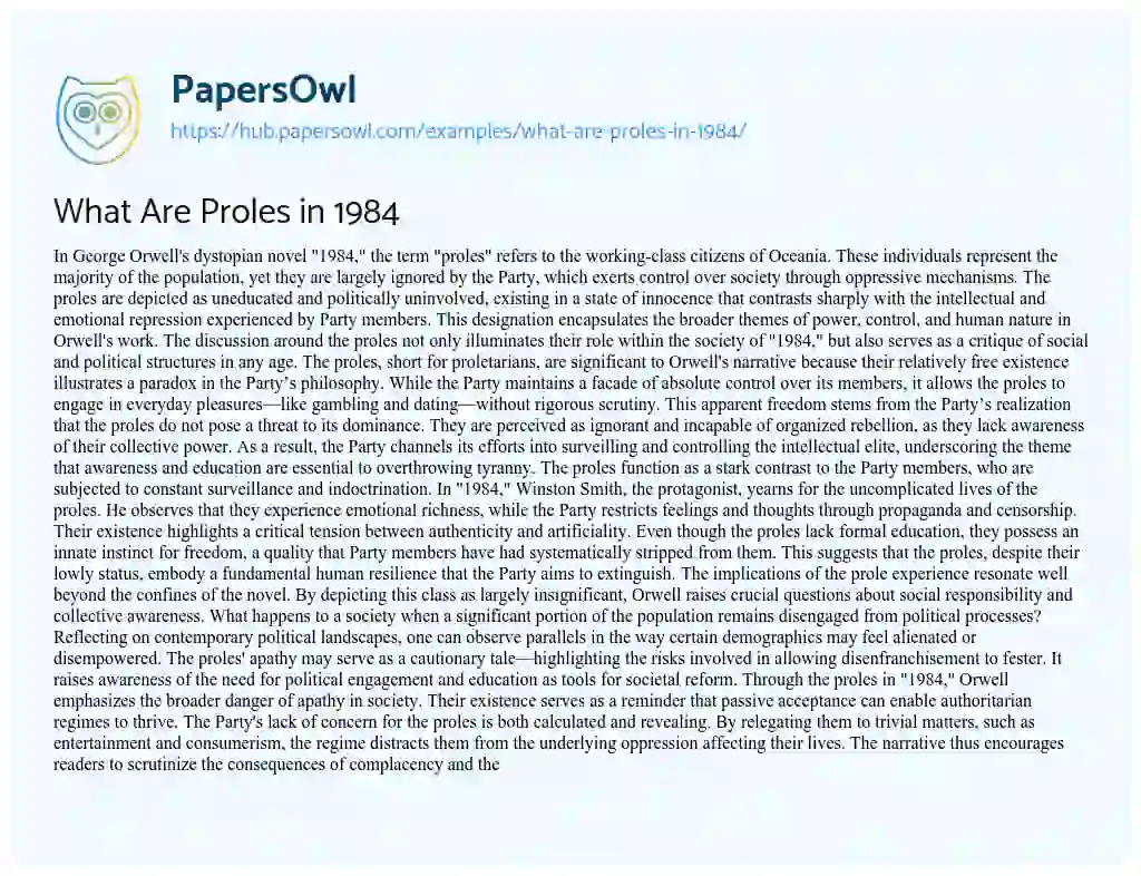 Essay on What Are Proles in 1984