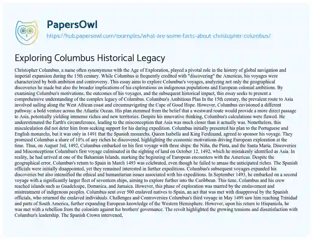 Essay on Exploring Columbus Historical Legacy