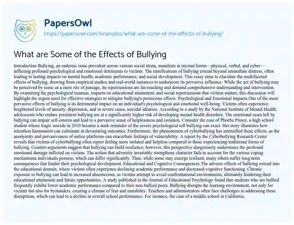 Essay on What are Some of the Effects of Bullying