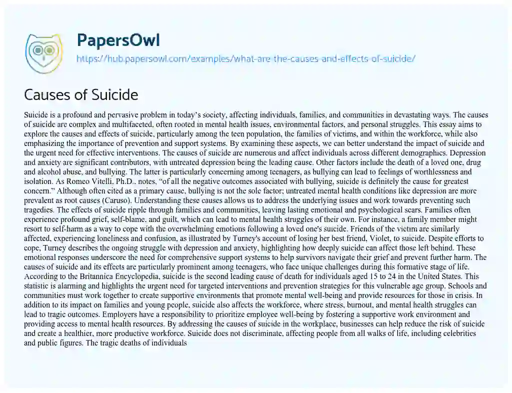 Essay on Causes of Suicide