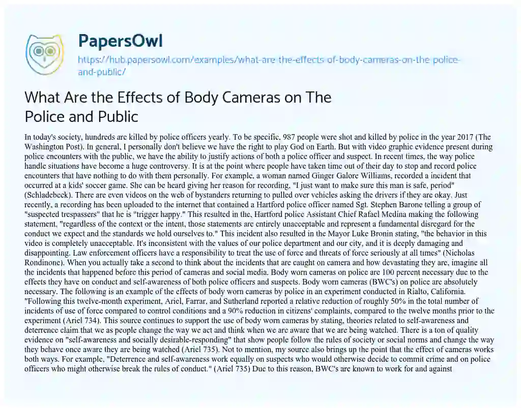 Essay on What Are the Effects of Body Cameras on The Police and Public