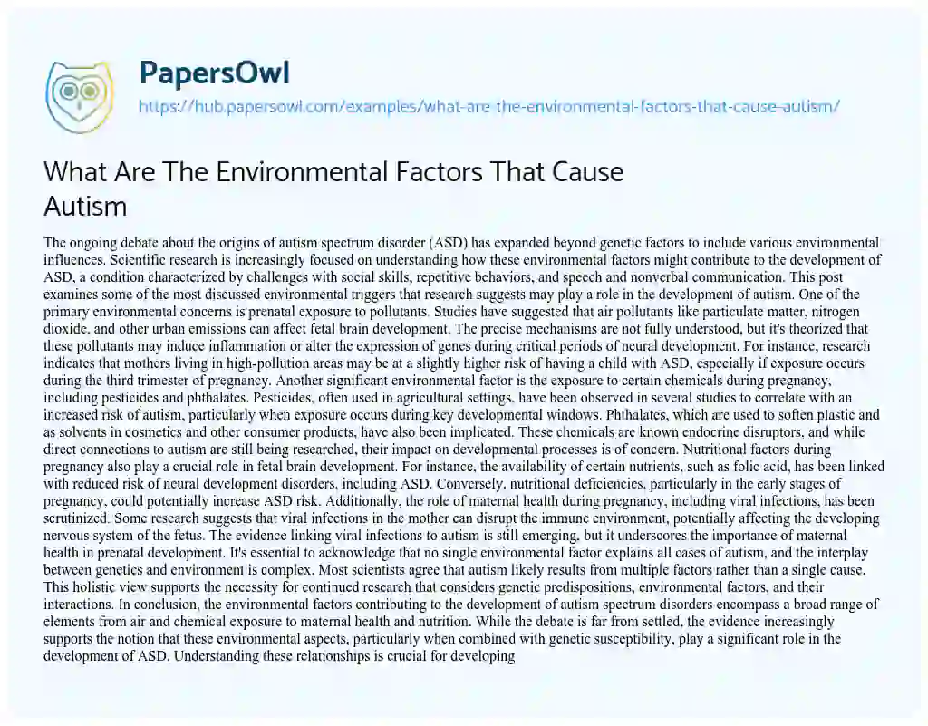 Essay on What Are The Environmental Factors That Cause Autism