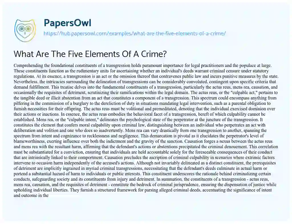 Essay on What Are The Five Elements Of A Crime?