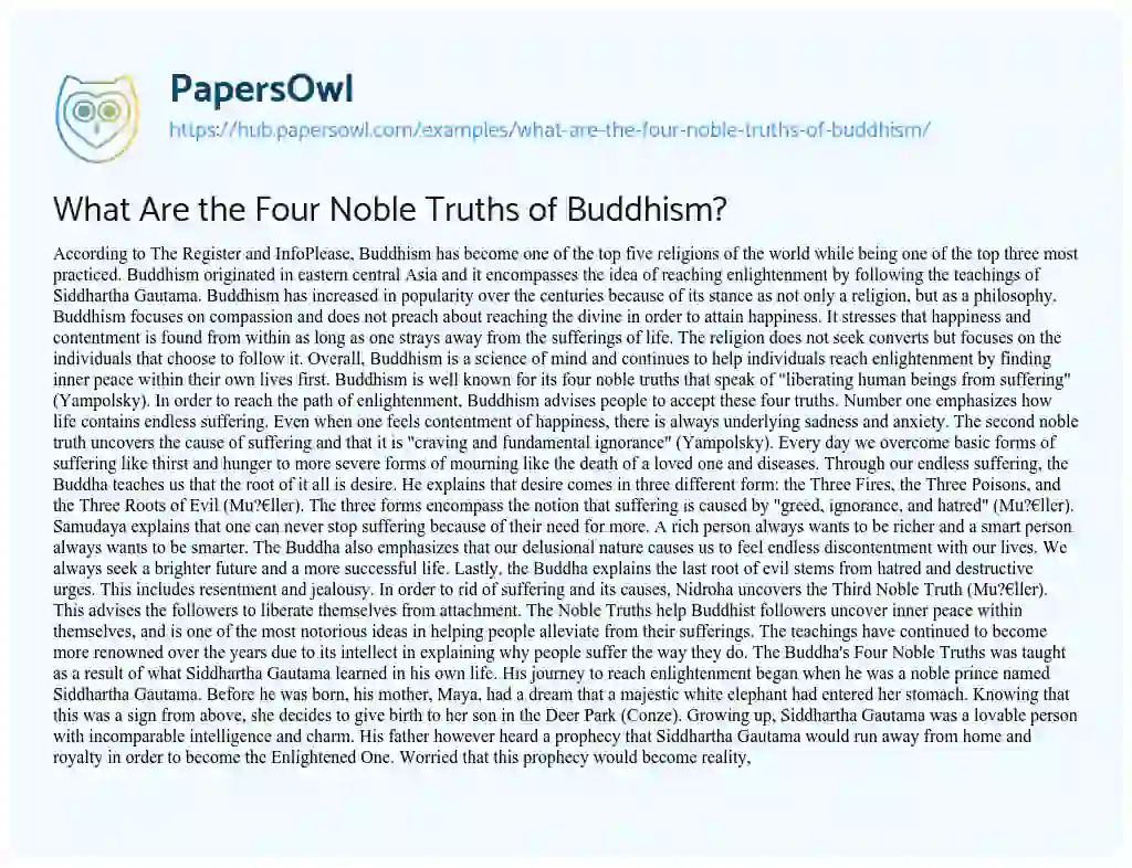 Essay on What Are the Four Noble Truths of Buddhism?