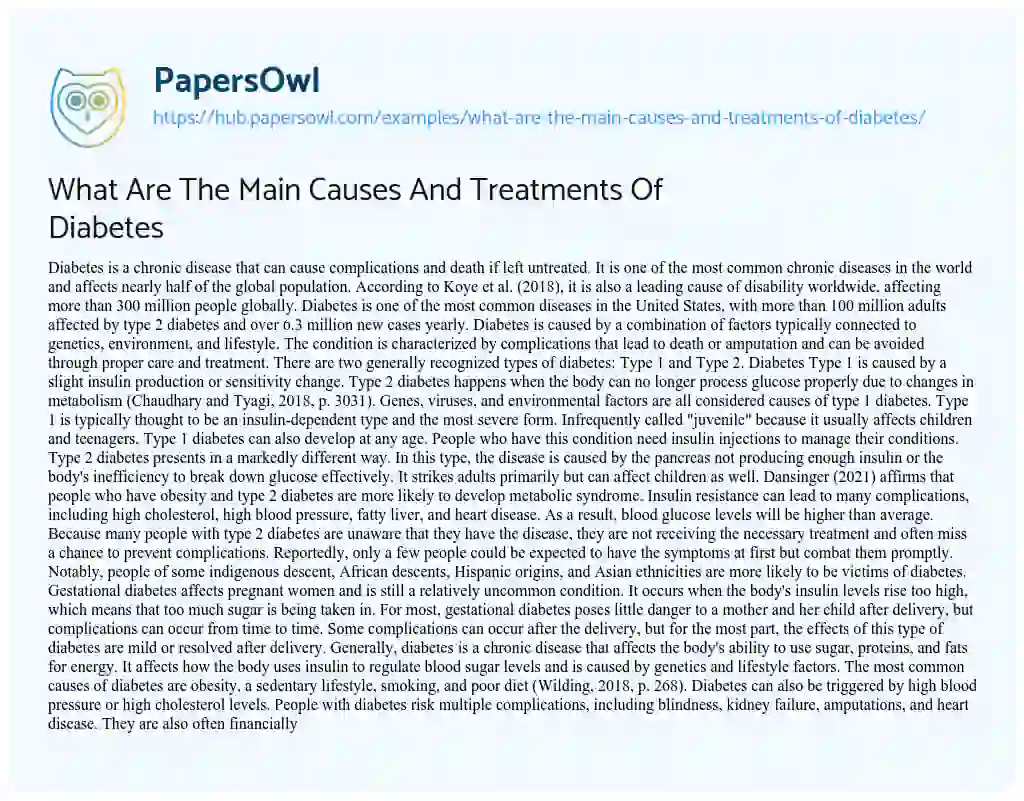 Essay on What Are The Main Causes And Treatments Of Diabetes