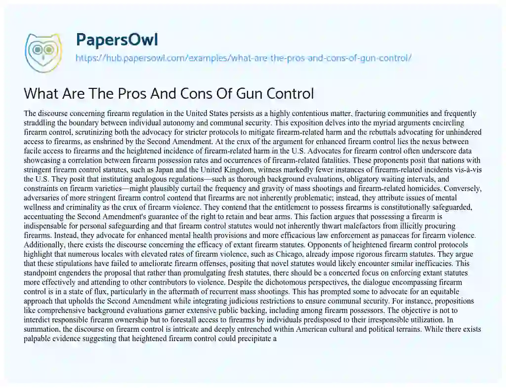 Essay on What Are The Pros And Cons Of Gun Control