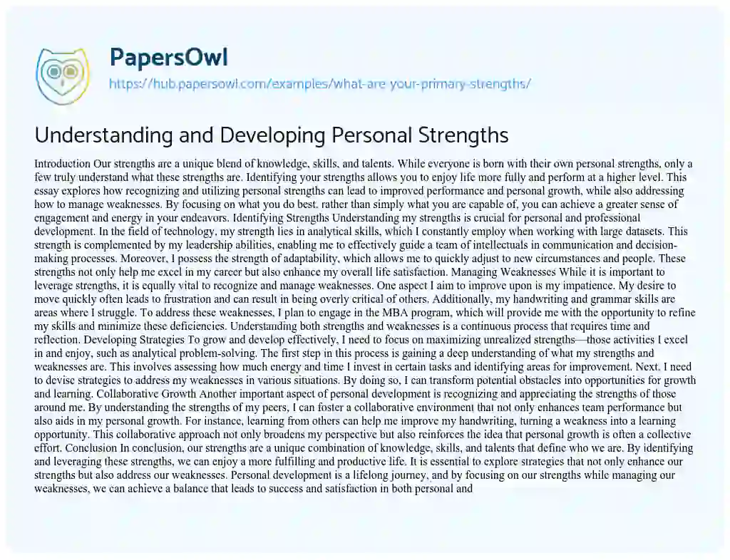 Essay on Understanding and Developing Personal Strengths