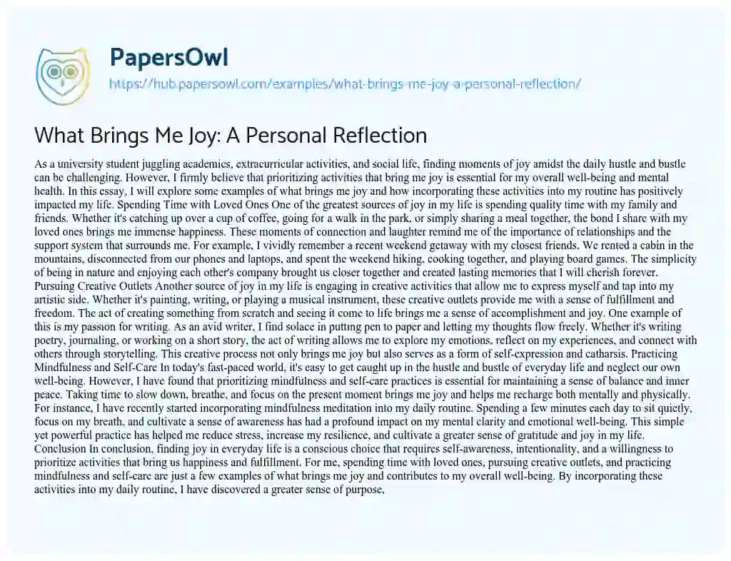 Essay on What Brings Me Joy: A Personal Reflection