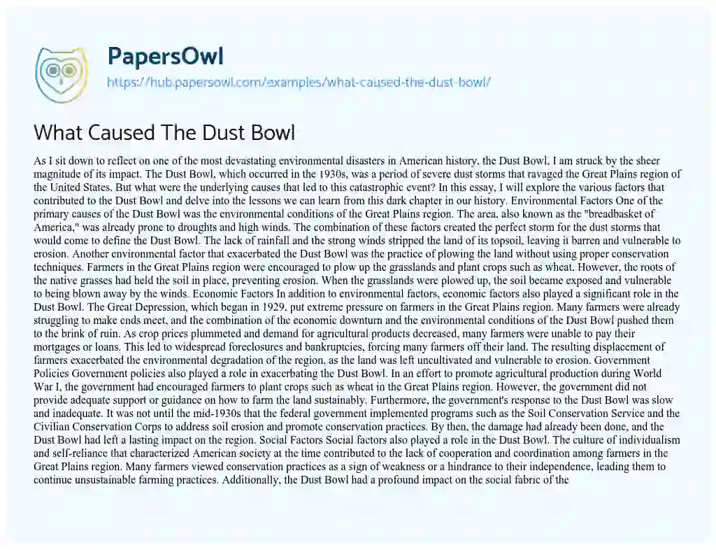 Essay on What Caused The Dust Bowl