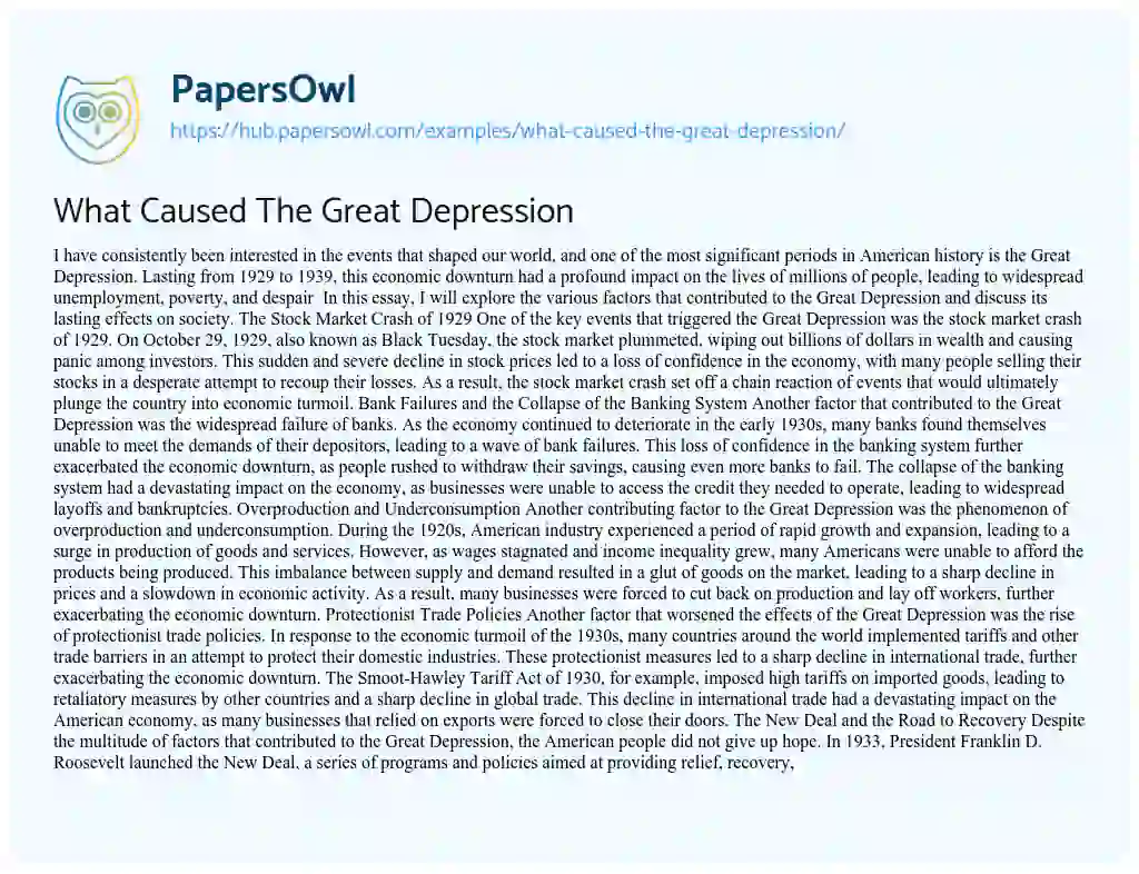 Essay on What Caused The Great Depression