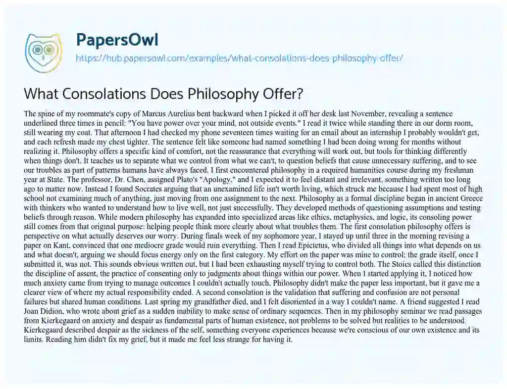 Essay on What Consolations Does Philosophy Offer?