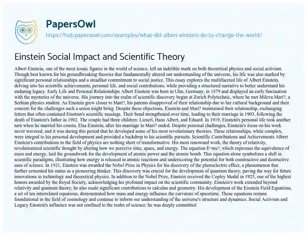 Essay on Einstein Social Impact and Scientific Theory